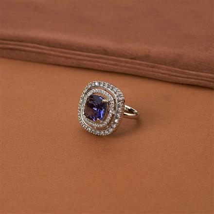 Cubic Zirconia Adjustable Ring With Rhodium Plating