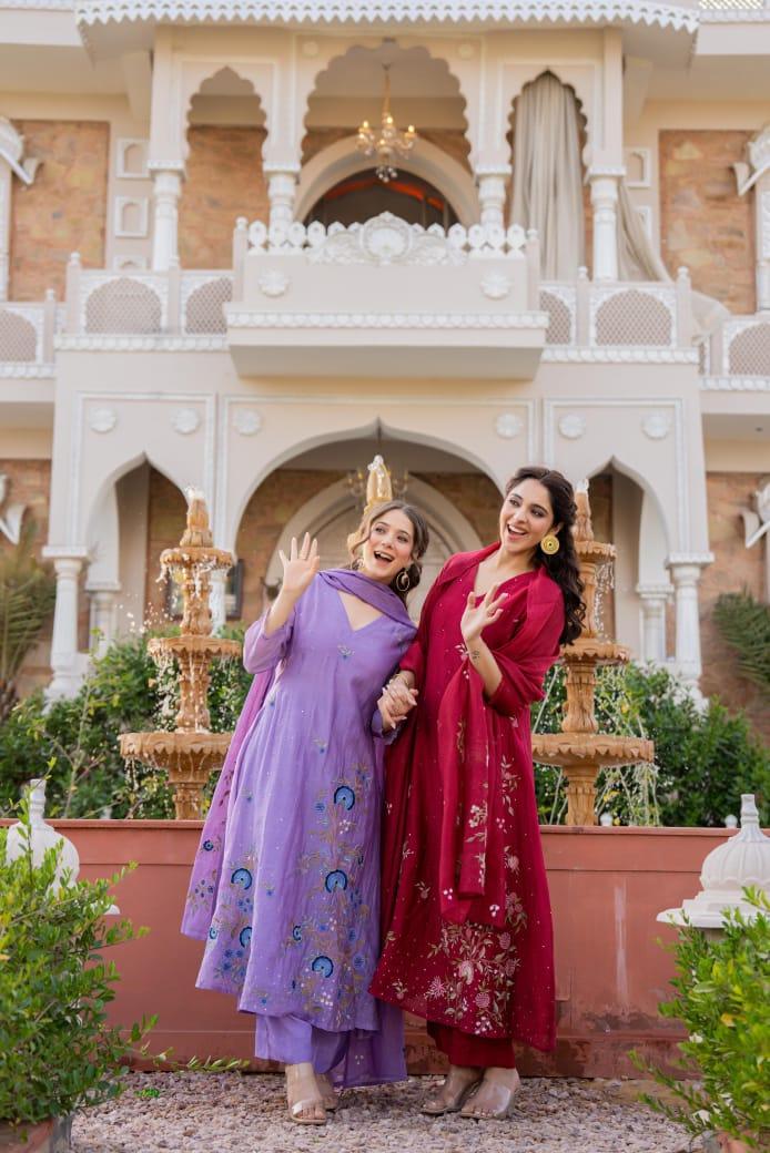 Wine Red Embroidered Salwar Suit Set