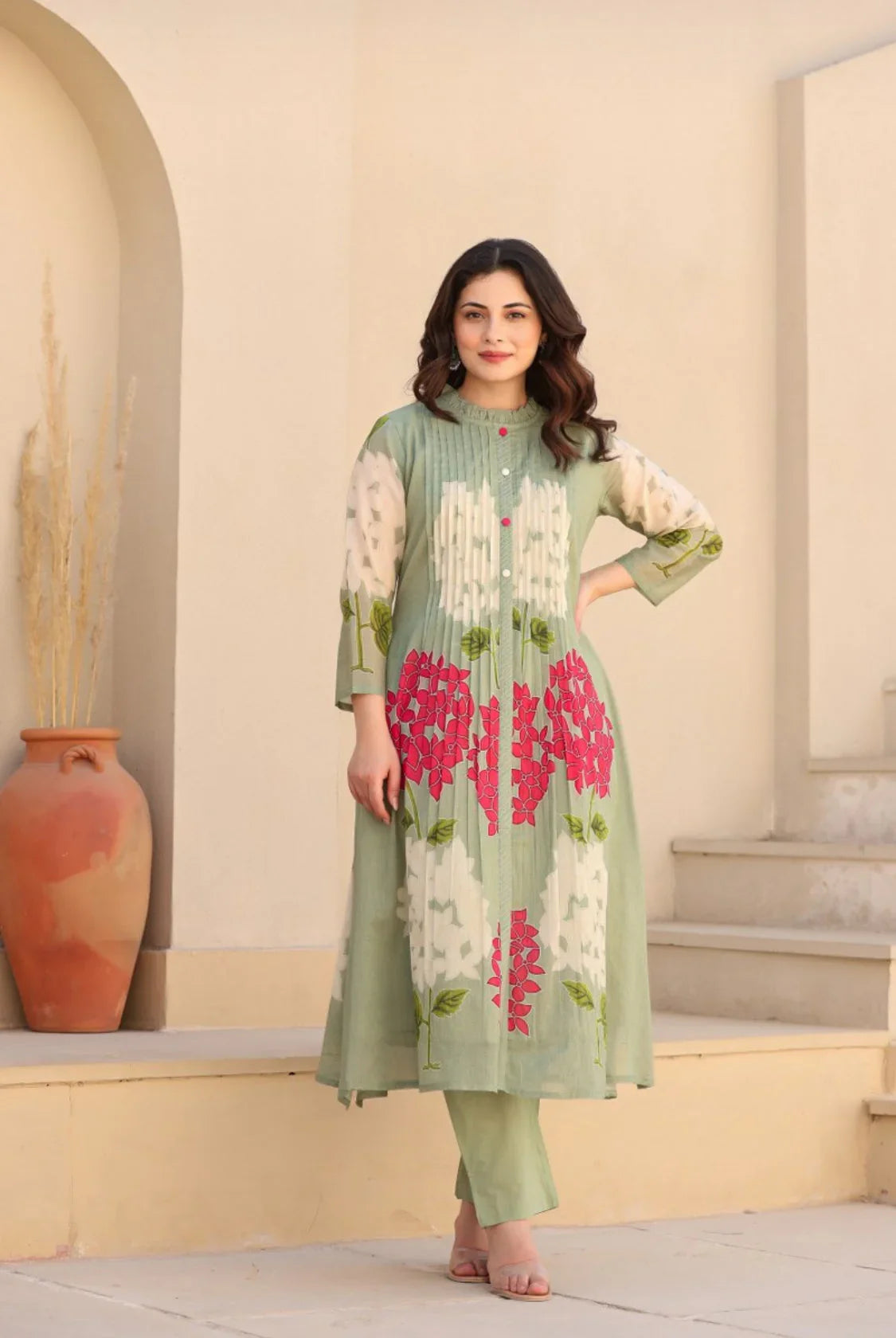 Sage Green Floral Printed Kurta Set