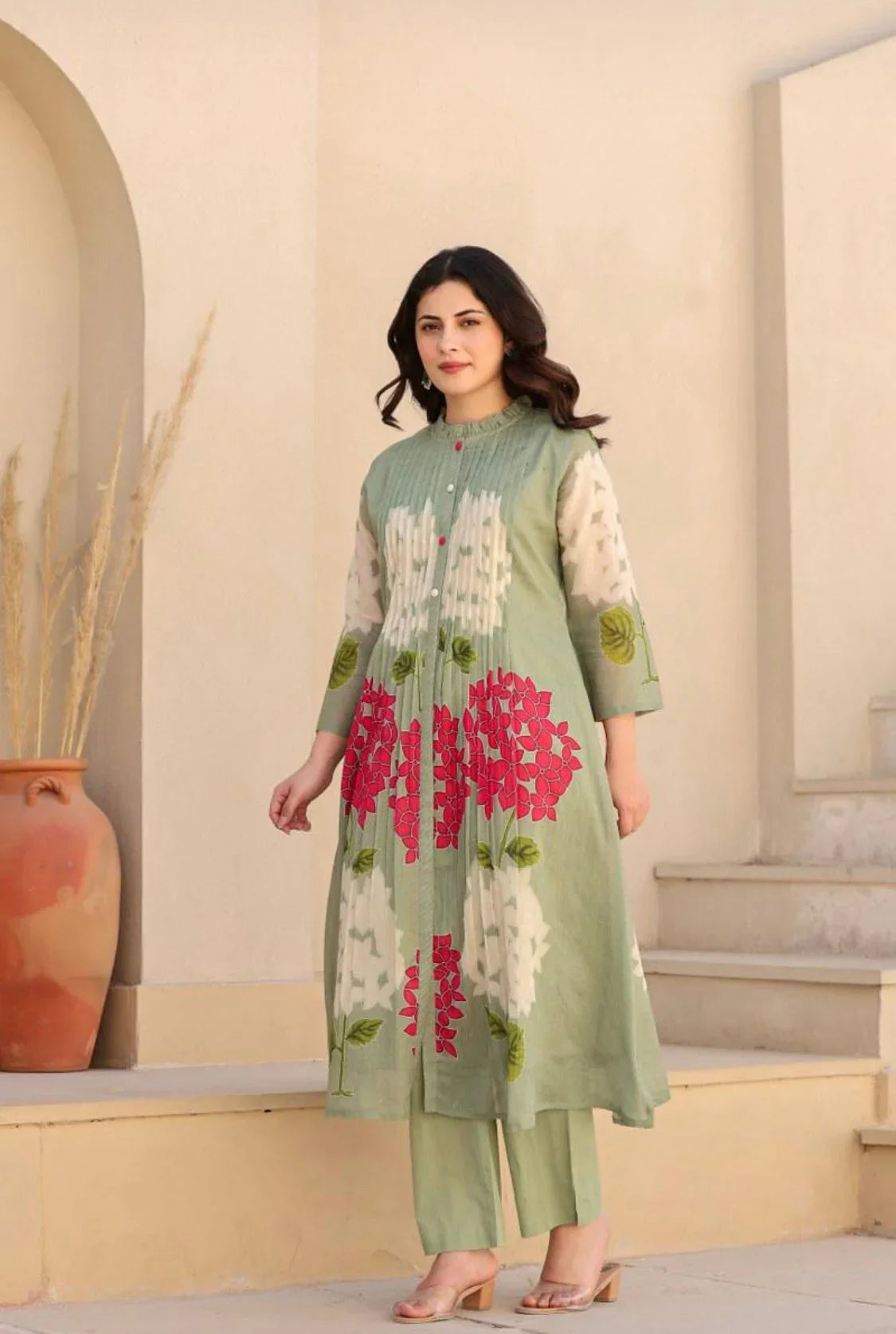 Sage Green Floral Printed Kurta Set