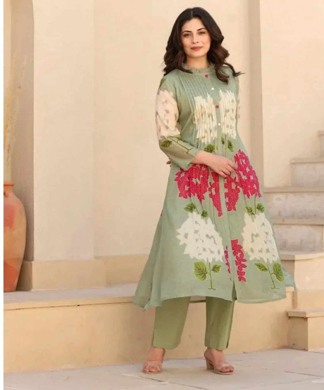 Sage Green Floral Printed Kurta Set