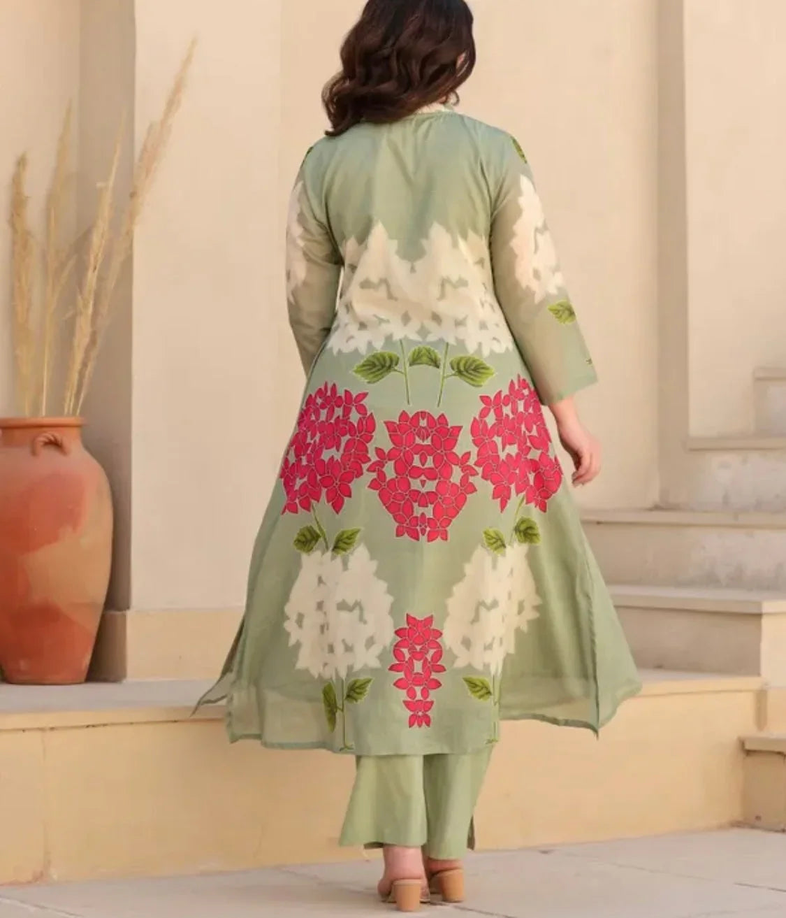 Sage Green Floral Printed Kurta Set