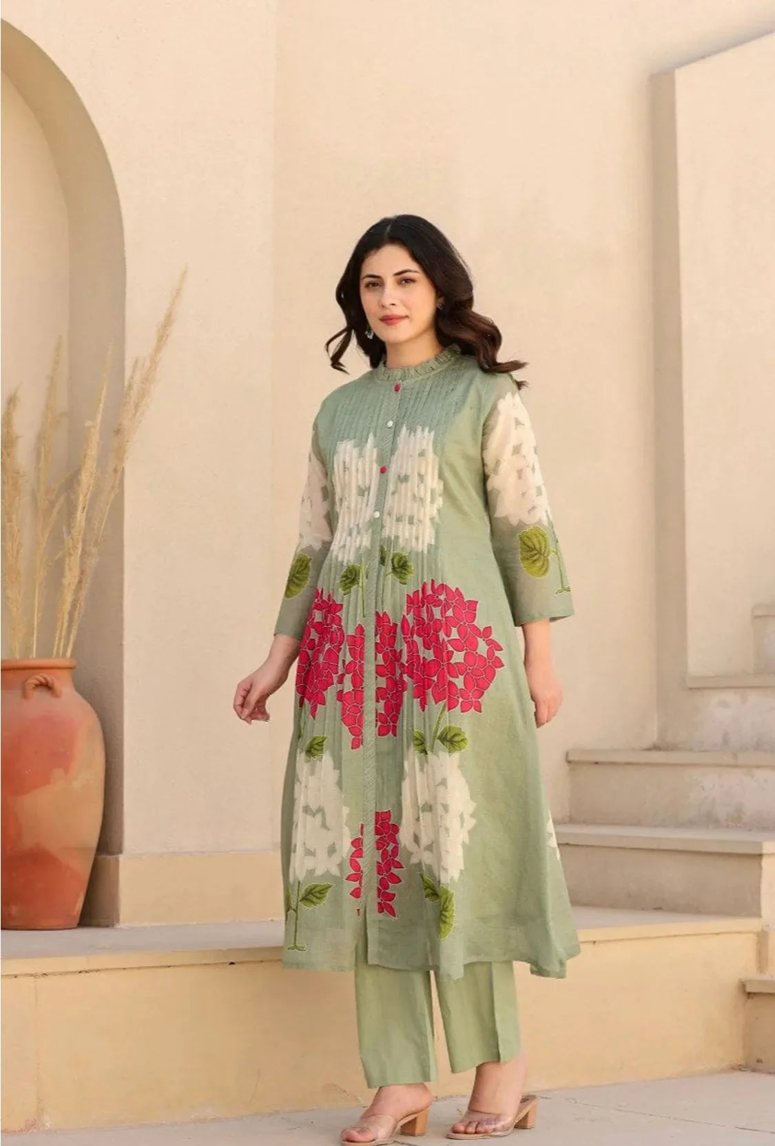 Sage Green Floral Printed Kurta Set