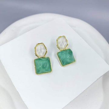 Mint Green & Pearl Dual-Tone Geometric Drop Earring