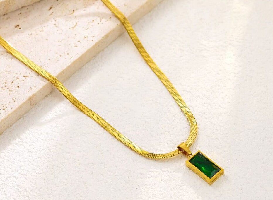 Gold Plated Emerald Green Pendant Necklace Set