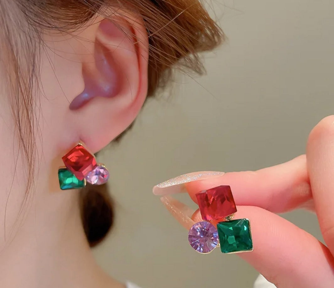 Multicolor Crystal Geometric Stud Earring