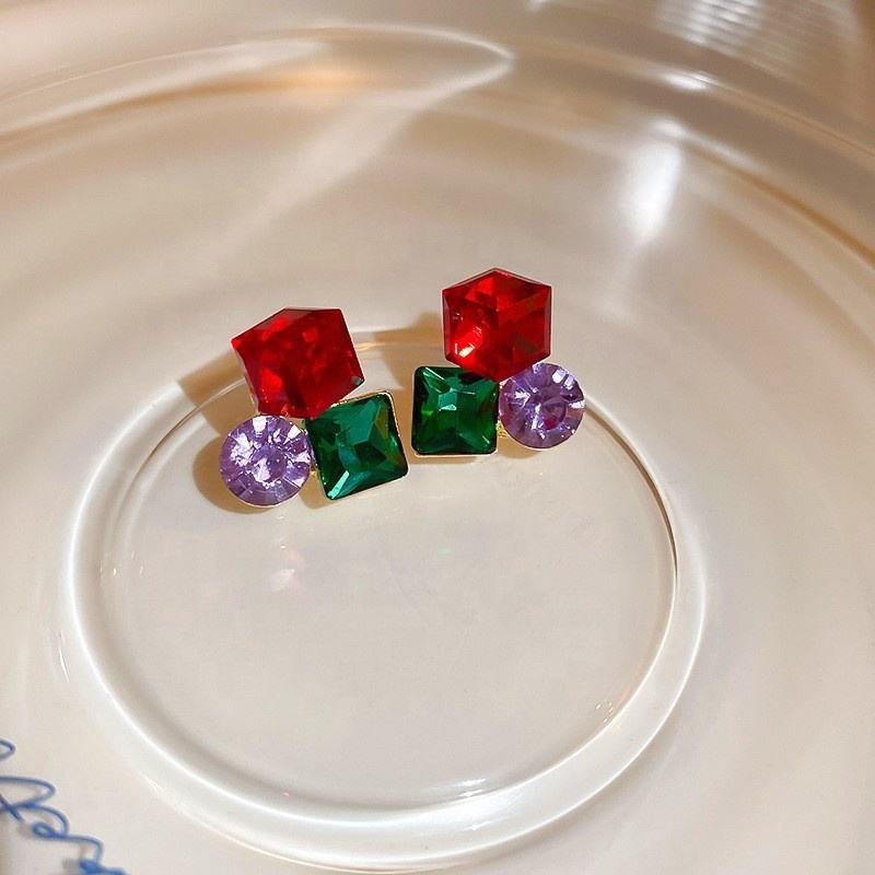 Multicolor Crystal Geometric Stud Earring