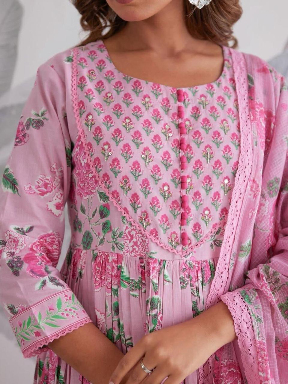 Blush Pink Floral Printed Anarkali Suit Set