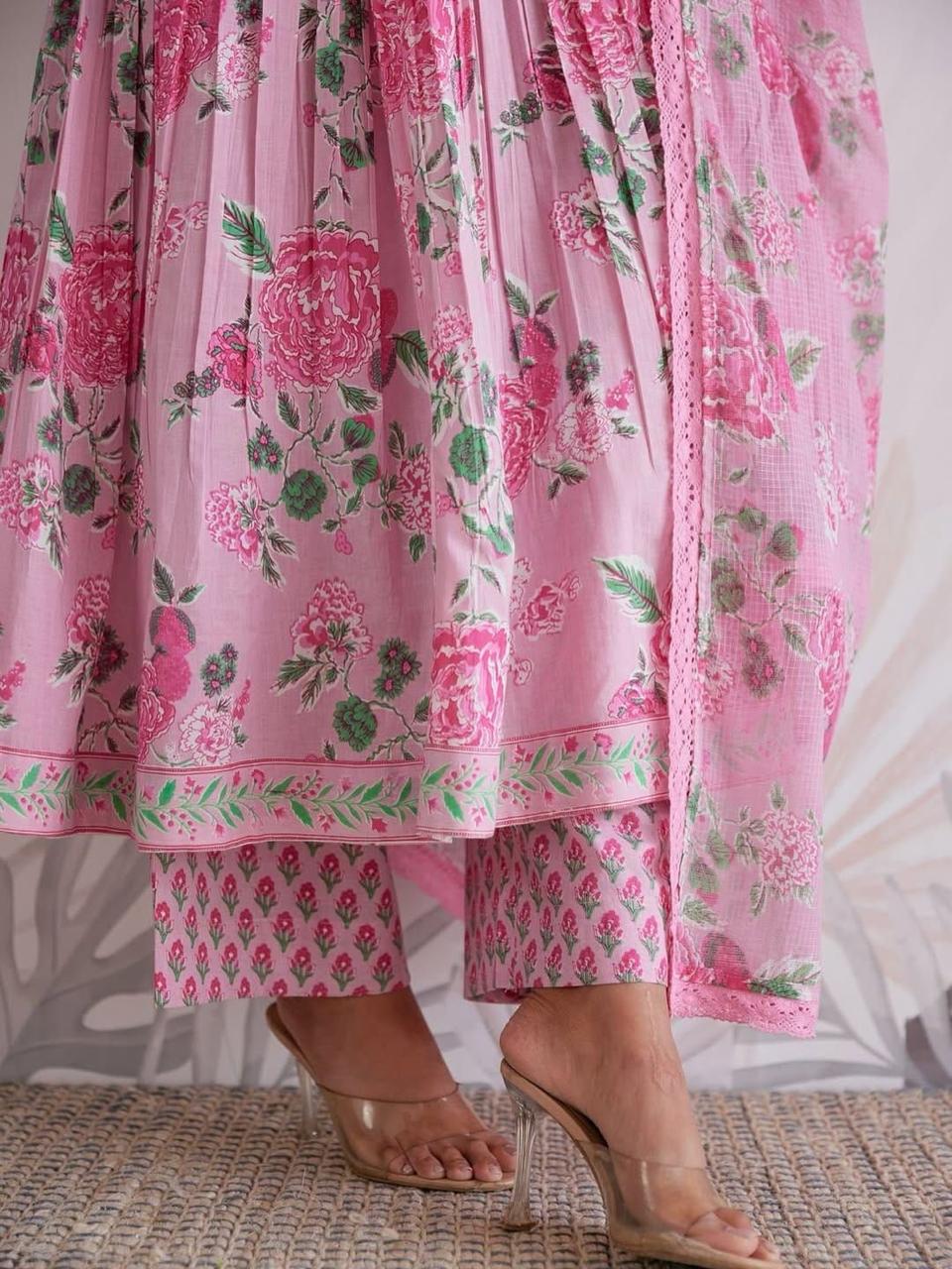 Blush Pink Floral Printed Anarkali Suit Set