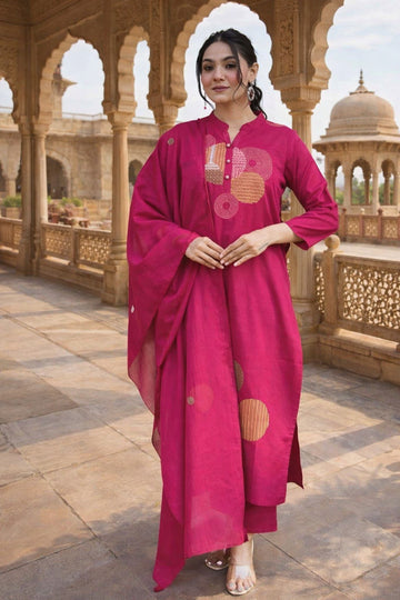 Magenta Embroidered Straight Cut Salwar Suit Set