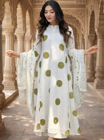 Elegant Ivory Polka Dot Anarkali Suit Set