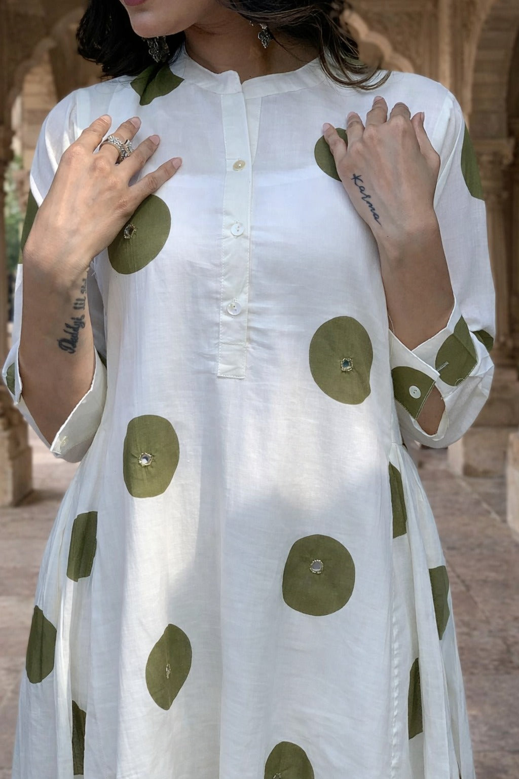 Elegant Ivory Polka Dot Anarkali Suit Set