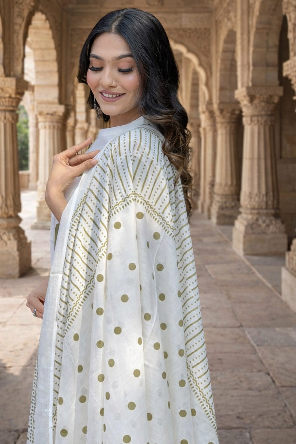 Elegant Ivory Polka Dot Anarkali Suit Set