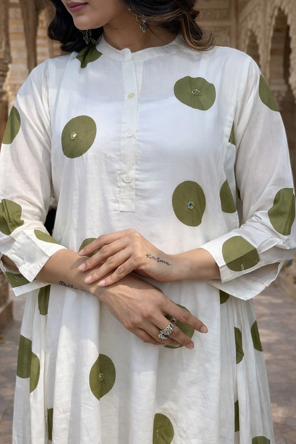 Elegant Ivory Polka Dot Anarkali Suit Set