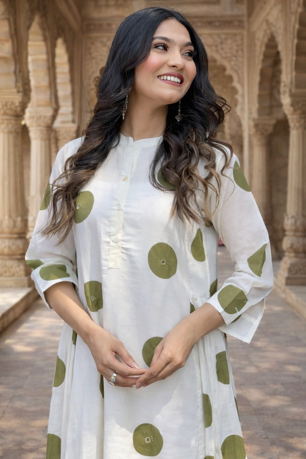 Elegant Ivory Polka Dot Anarkali Suit Set