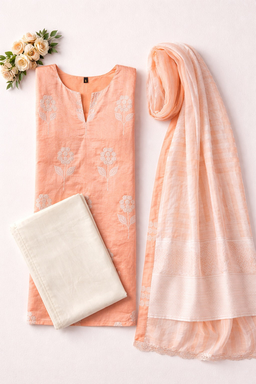 Alia Bhatt Peach Floral Embroidered Straight Salwar Suit Set