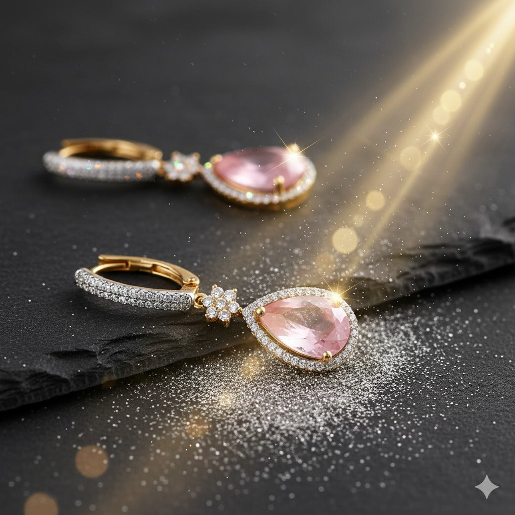 Elegant Pink Teardrop Crystal Dangle Earring