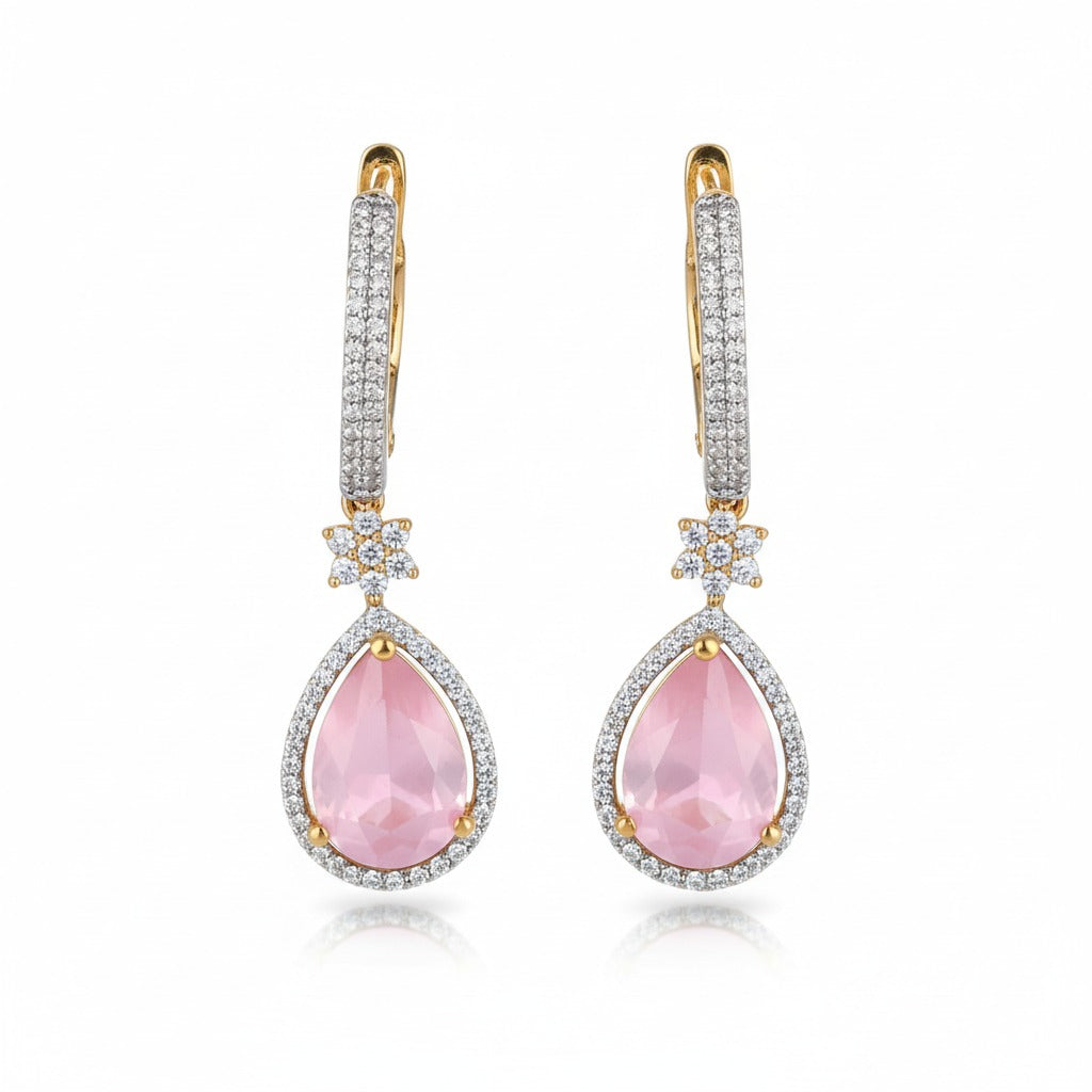 Elegant Pink Teardrop Crystal Dangle Earring
