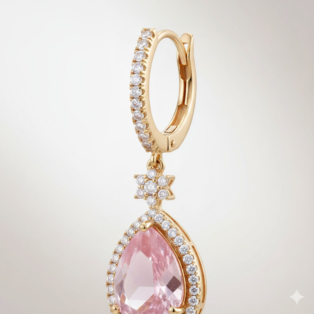 Elegant Pink Teardrop Crystal Dangle Earring