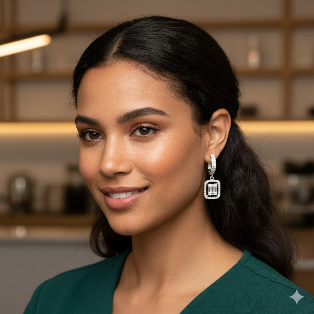 Luxury Baguette-Cut Zircon Rectangle Dangle Earring