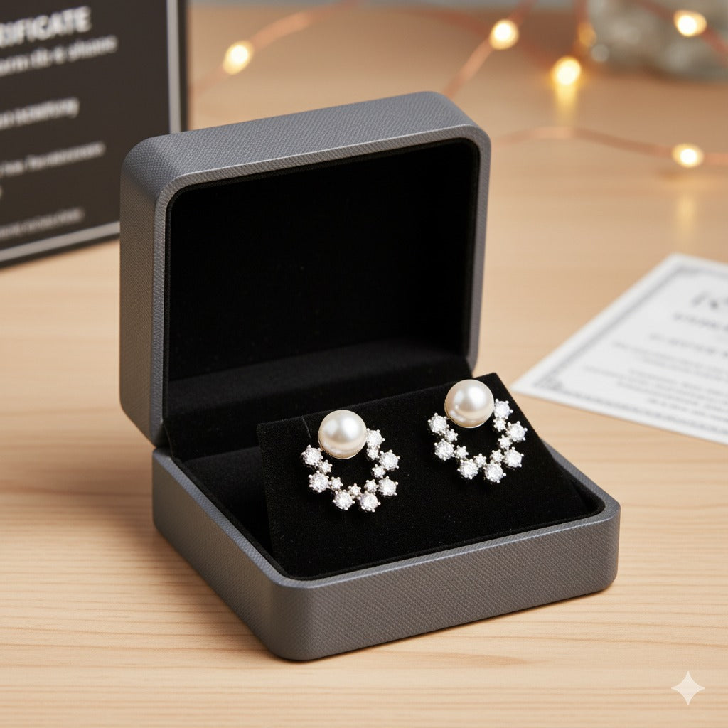 Elegant Pearl & Zircon Floral Stud Earring