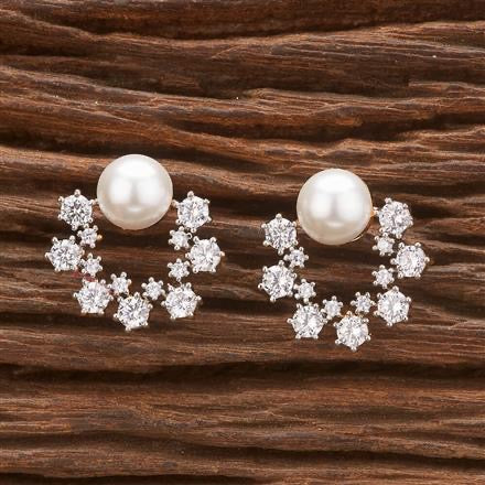 Elegant Pearl & Zircon Floral Stud Earring