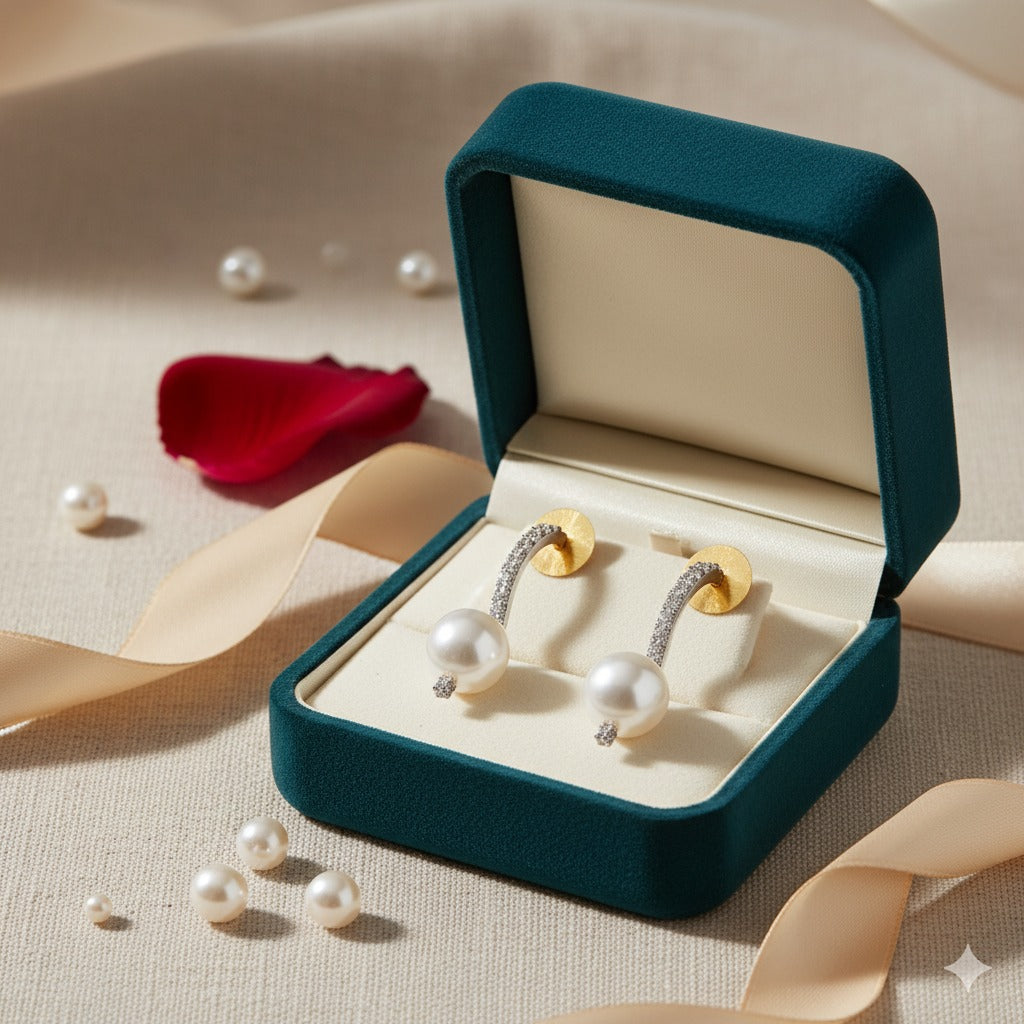 Elegant Gold & Diamond-Crystal Curve Earring