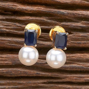 Gold-Plated Navy Blue Crystal & Pearl Stud Earring