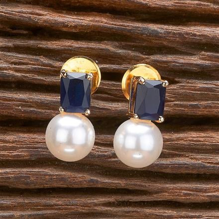 Gold-Plated Navy Blue Crystal & Pearl Stud Earring
