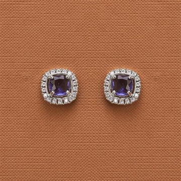 Silver-Toned Violet Crystal Halo Stud Earring