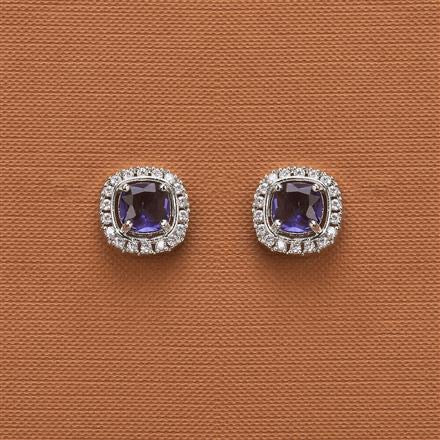 Silver-Toned Violet Crystal Halo Stud Earring