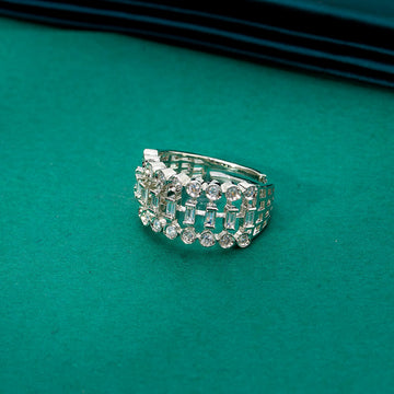 Silver-Toned Multi-Layered Crystal Band Ring