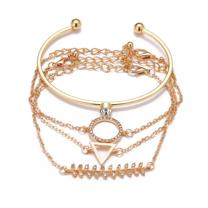 Gold-Plated Minimal Crystal Bracelet Stack – 4 Piece Set
