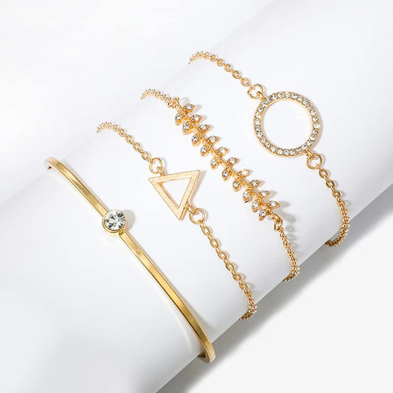Gold-Plated Minimal Crystal Bracelet Stack – 4 Piece Set