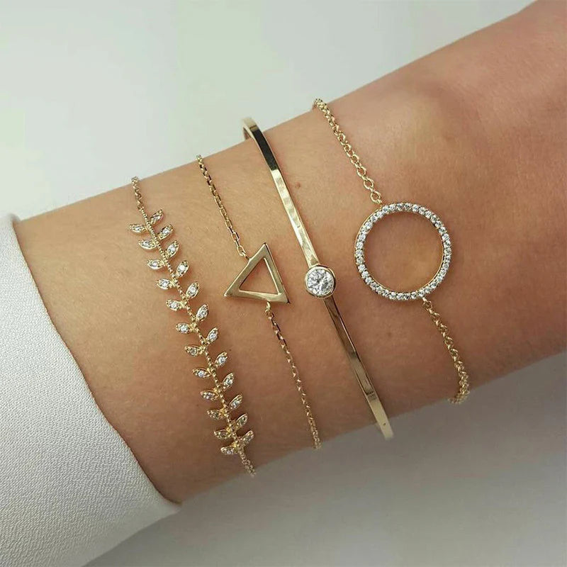 Gold-Plated Minimal Crystal Bracelet Stack – 4 Piece Set