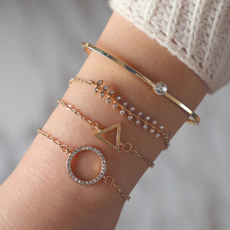 Gold-Plated Minimal Crystal Bracelet Stack – 4 Piece Set