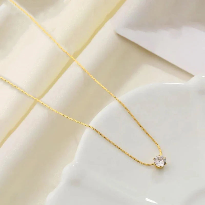 Classic Solitaire Anti-Tarnish Gold Necklace