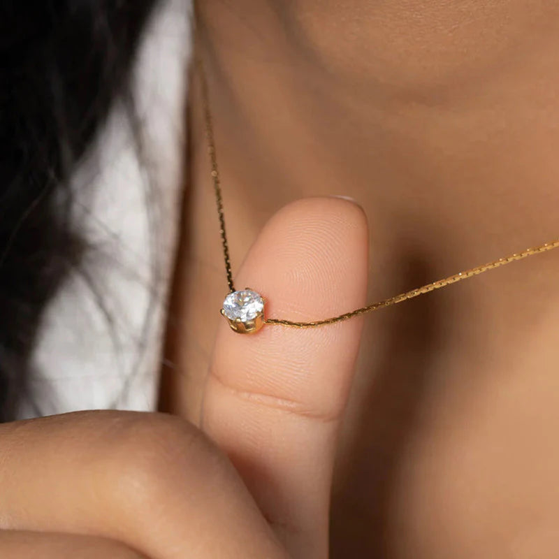 Classic Solitaire Anti-Tarnish Gold Necklace