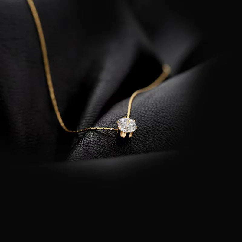 Classic Solitaire Anti-Tarnish Gold Necklace