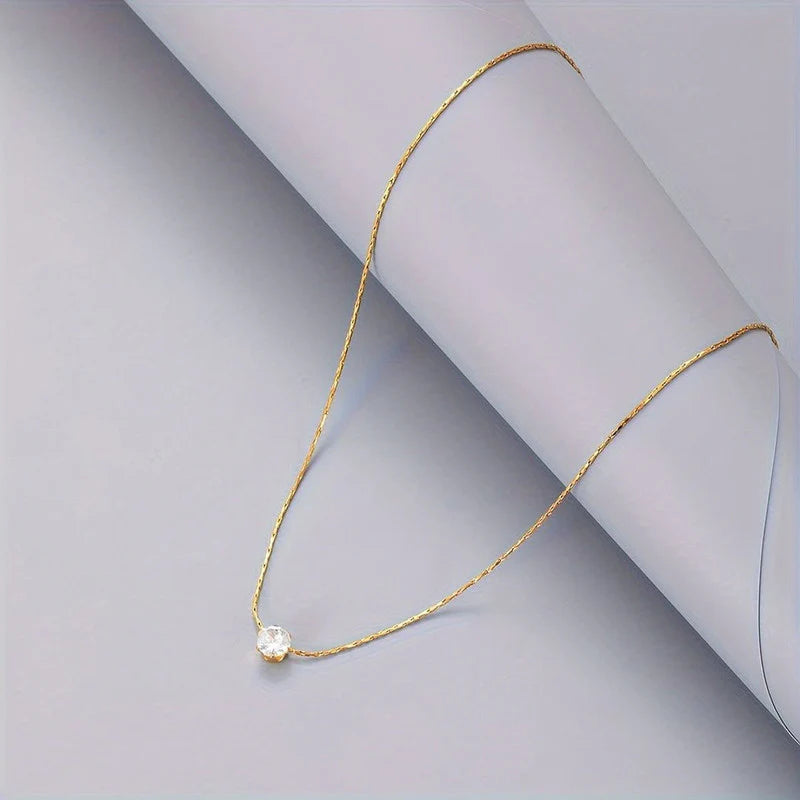 Classic Solitaire Anti-Tarnish Gold Necklace