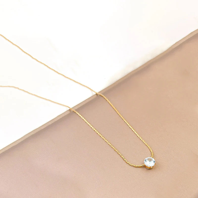 Classic Solitaire Anti-Tarnish Gold Necklace