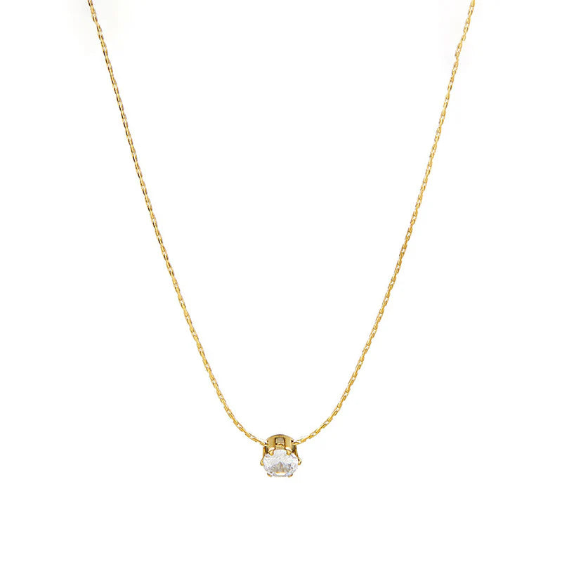 Classic Solitaire Anti-Tarnish Gold Necklace