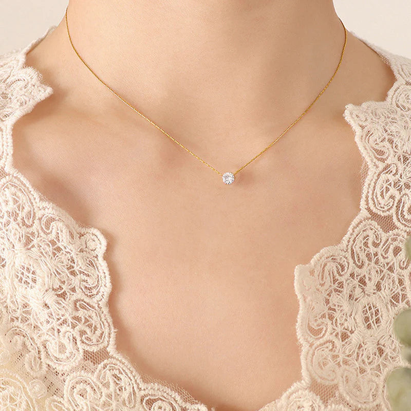 Classic Solitaire Anti-Tarnish Gold Necklace