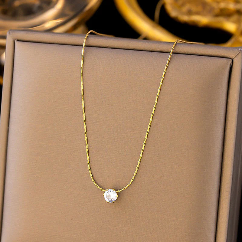 Classic Solitaire Anti-Tarnish Gold Necklace