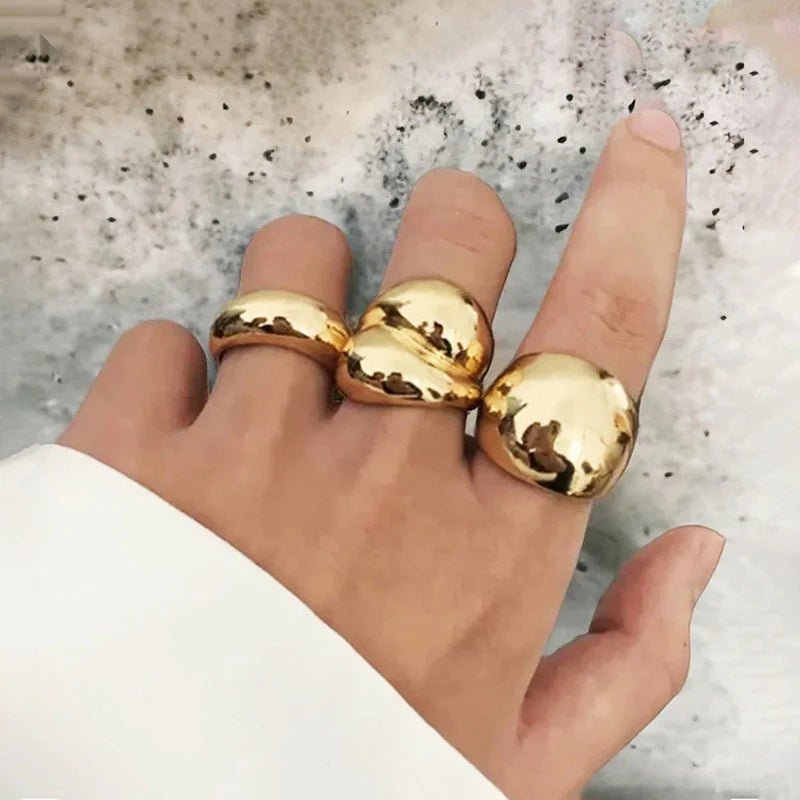 Bold Dome Anti-Tarnish Gold Ring Set for Women (Set of 3)