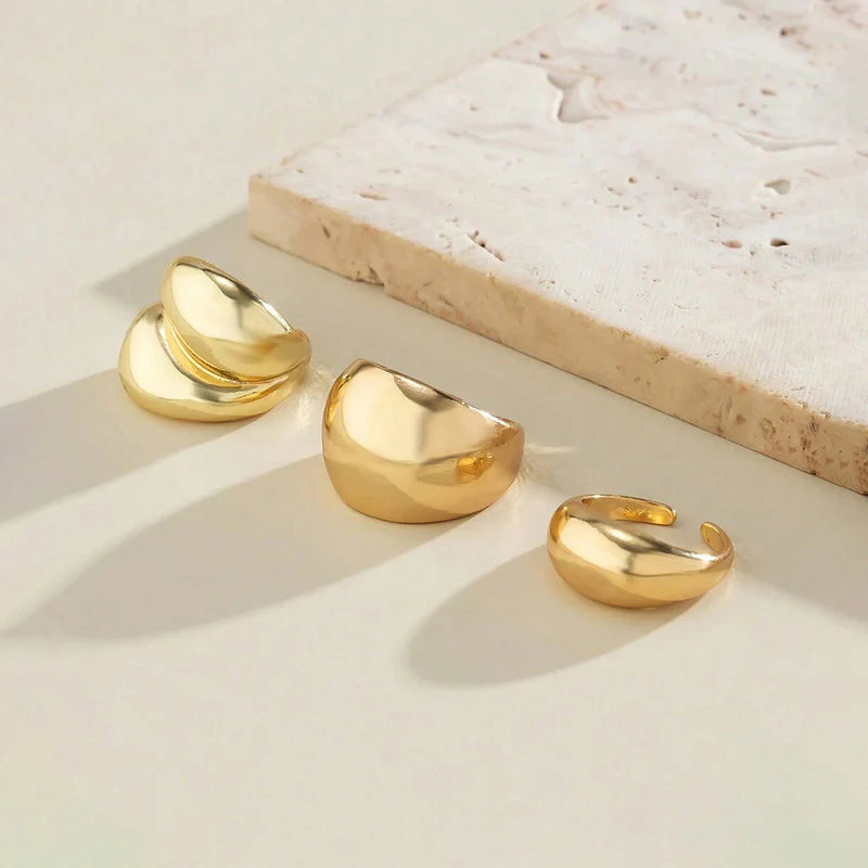 Bold Dome Anti-Tarnish Gold Ring Set for Women (Set of 3)
