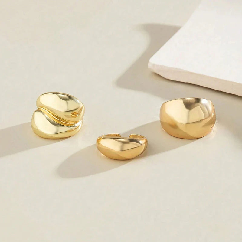 Bold Dome Anti-Tarnish Gold Ring Set for Women (Set of 3)