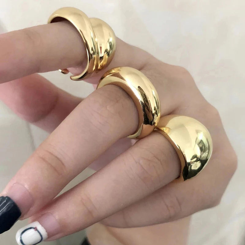 Bold Dome Anti-Tarnish Gold Ring Set for Women (Set of 3)