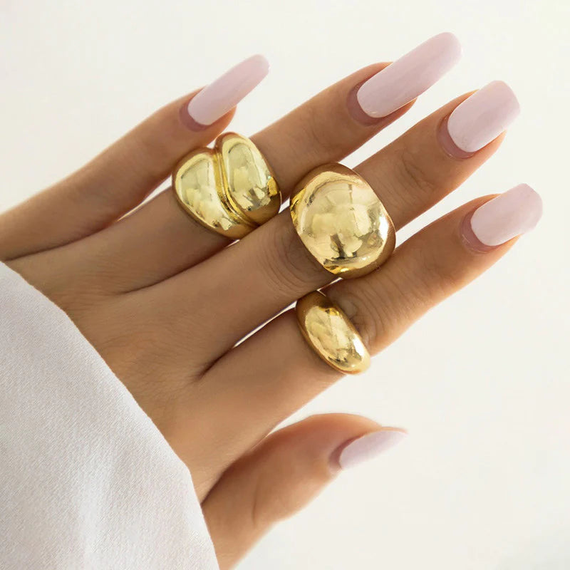 Bold Dome Anti-Tarnish Gold Ring Set for Women (Set of 3)