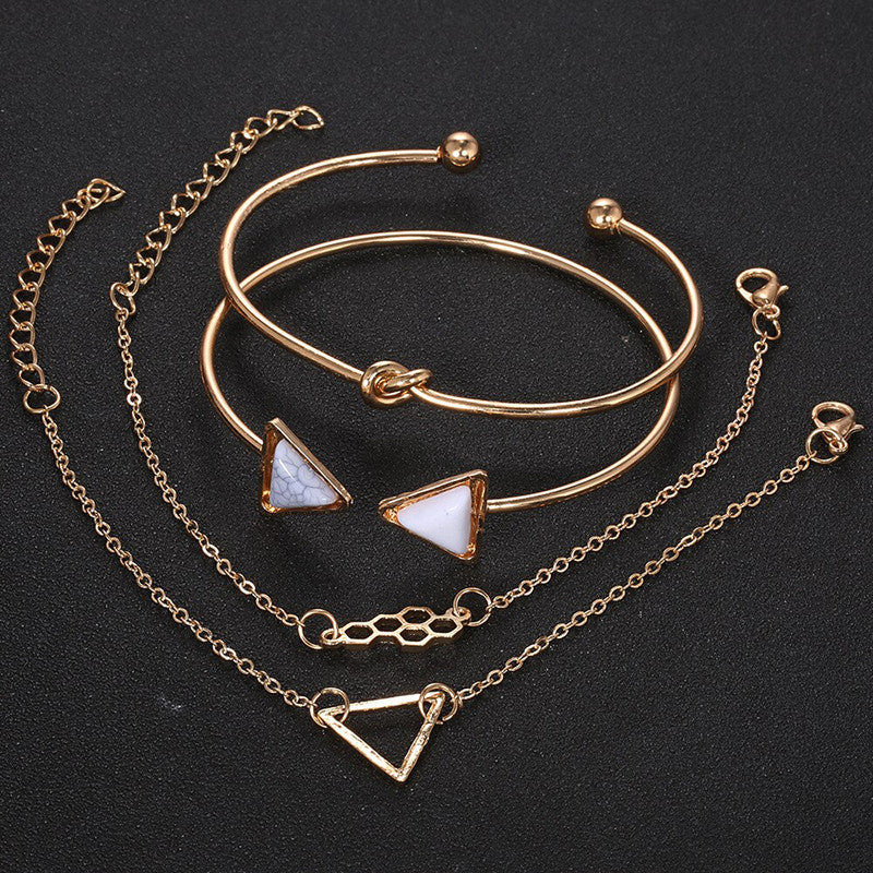 Geometric Marble & Gold Anti-Tarnish Bracelet Set for Women (Set of 4)